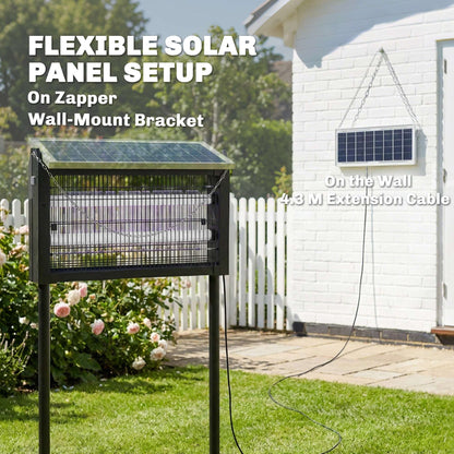 Solar Bug Zapper Outdoor | 3500V Electric Grid | UVA LED | Dusk-to-Dawn Auto | Solar & USB Charging | 80-100m² Coverage | Stake, Hang or Table | 4.3m Cord | 45x18x90cm | Black