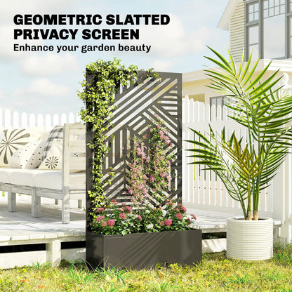 Metal Raised Garden Bed with Geometric Slatted Trellis & Privacy Screen | Powder-Coated | 20L Soil Capacity | 30kg Max | Patio Balcony & Garden | 61x23x113cm | Black