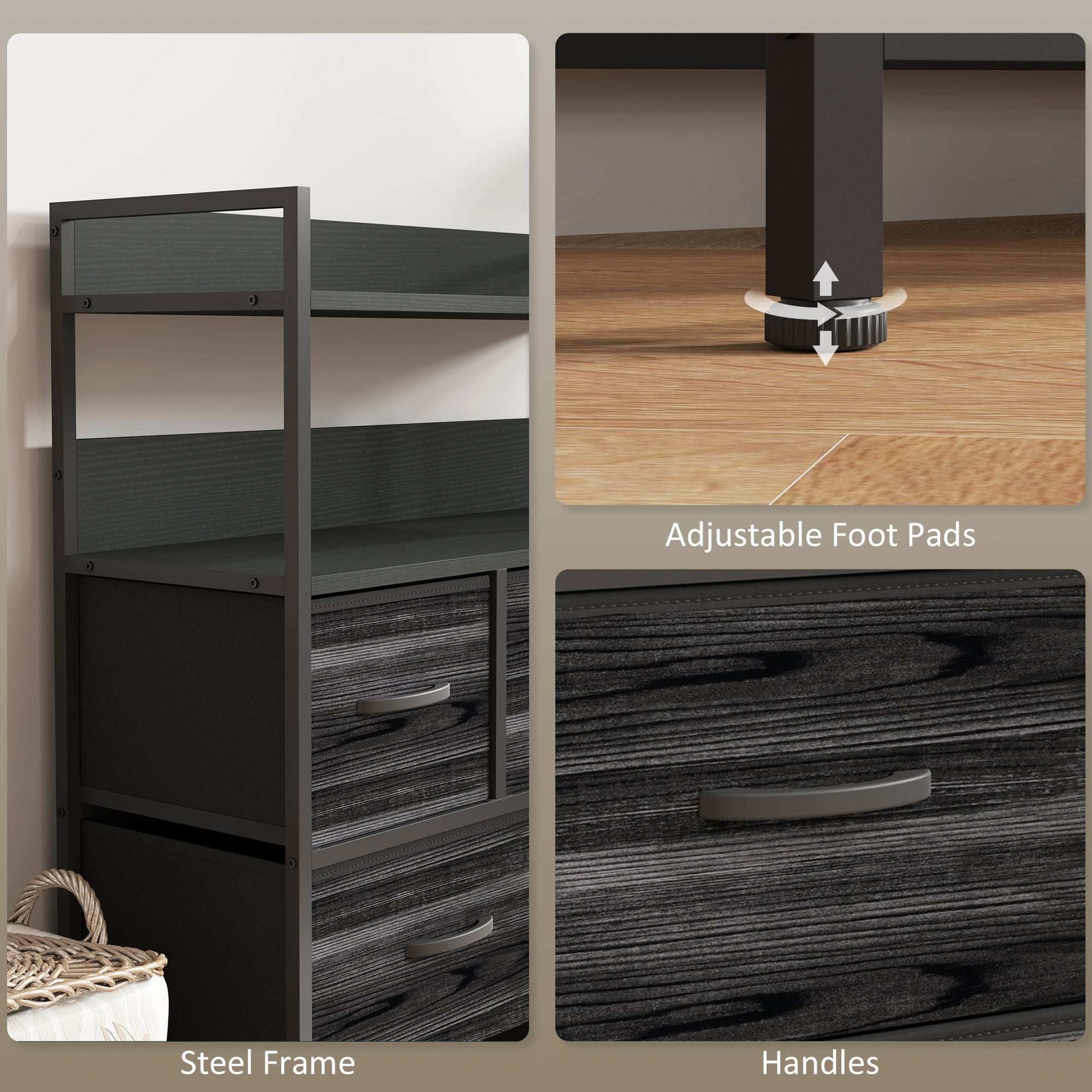 ustic Chest of Seven Fabric Drawers - Black