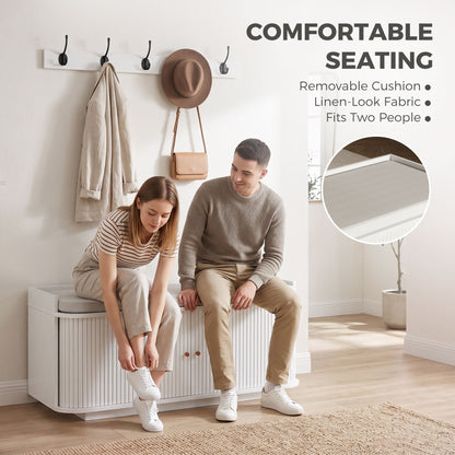 2-Piece Hallway Set | Shoe Bench 100x40x47.5cm 140kg Seat | Tambour Door | 2 Adjustable Shelves | Wall Coat Rack 80cm | 5 Alloy Hooks 10kg | 2 Wall Anchors | MDF | Entryway | White