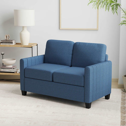 2 Seater Sofa, Channel Tufted Modern Fabric Couch, Comfy Upholstered Loveseat with Spring Cushion, Back Pillow, for Living Room - Blue