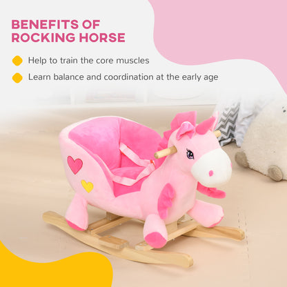 Kids Rocking Horse Ride on Unicorn with Songs, Wooden Base, Seat Belt, for 18-36 Months