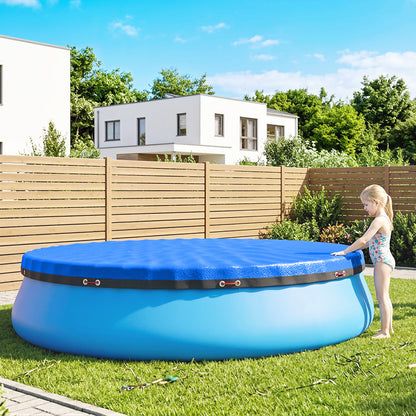 Outsunny Round Pool Cover, 10 ft Waterproof Swimming Pool Cover with Secure Rope, Tightener for Above Ground Pools, Blue