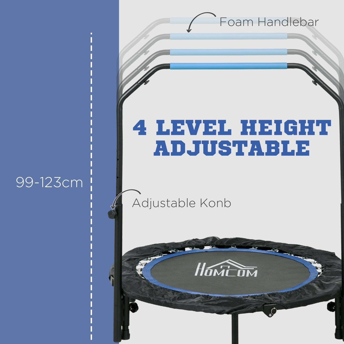 40" Foldable Mini Fitness Trampoline, with Adjustable Foam Handle, Blue