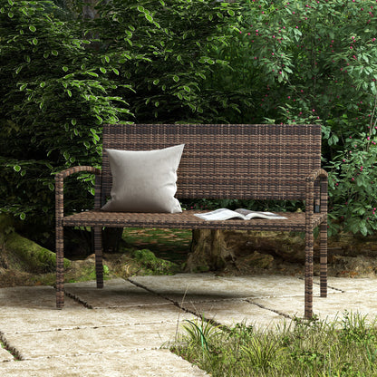 2 Seater Rattan Garden Bench Loveseat | High Back | Armrests | UV & Weather Resistant PE Wicker | Metal Frame | Foot Pads | 240kg | 122x60x85cm | Brown