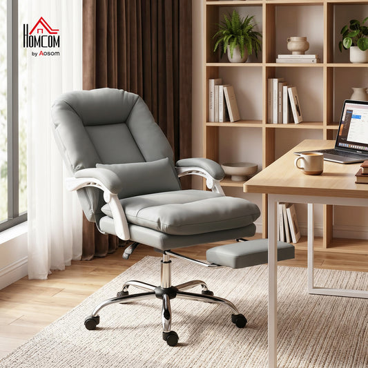 Velvet Executive Office Chair | 155° Recline & Footrest | Lumbar Pillow | 16.5cm Cushion | EN1335 | 120kg | Grey