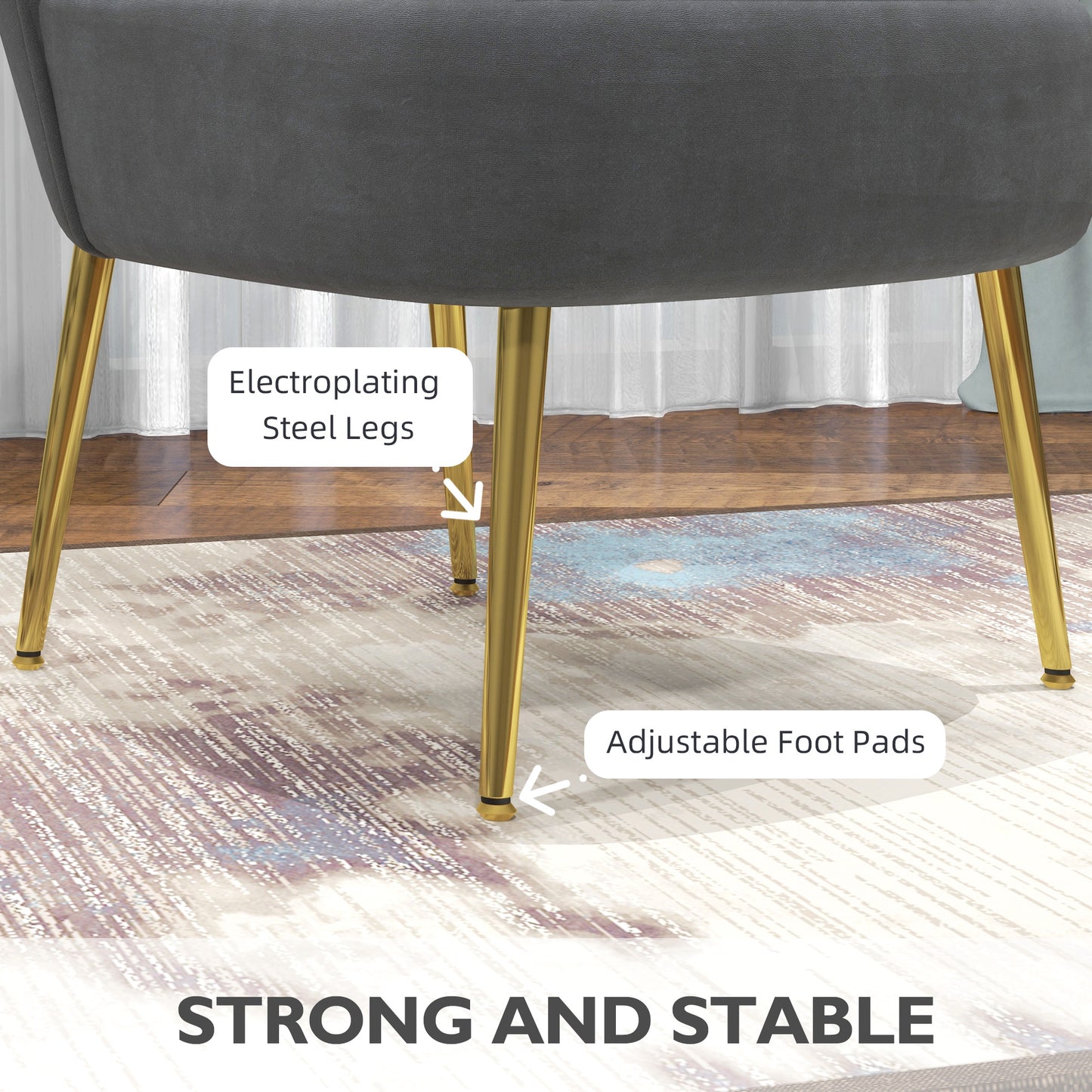 Modern Accent Chair, Upholstered Living Room Chair with Gold Tone Steel Legs, Wingback Armless Chair