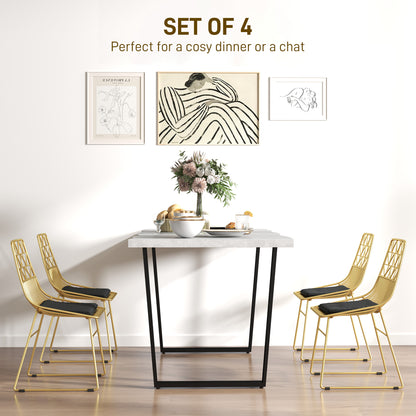 Luxurious Dining Chairs Set of 4, Metal Wire Kitchen Chair with Removable Velvet-feel Cushion, Cut-out Back and Steel Frame for Dining Room, Gold Tone