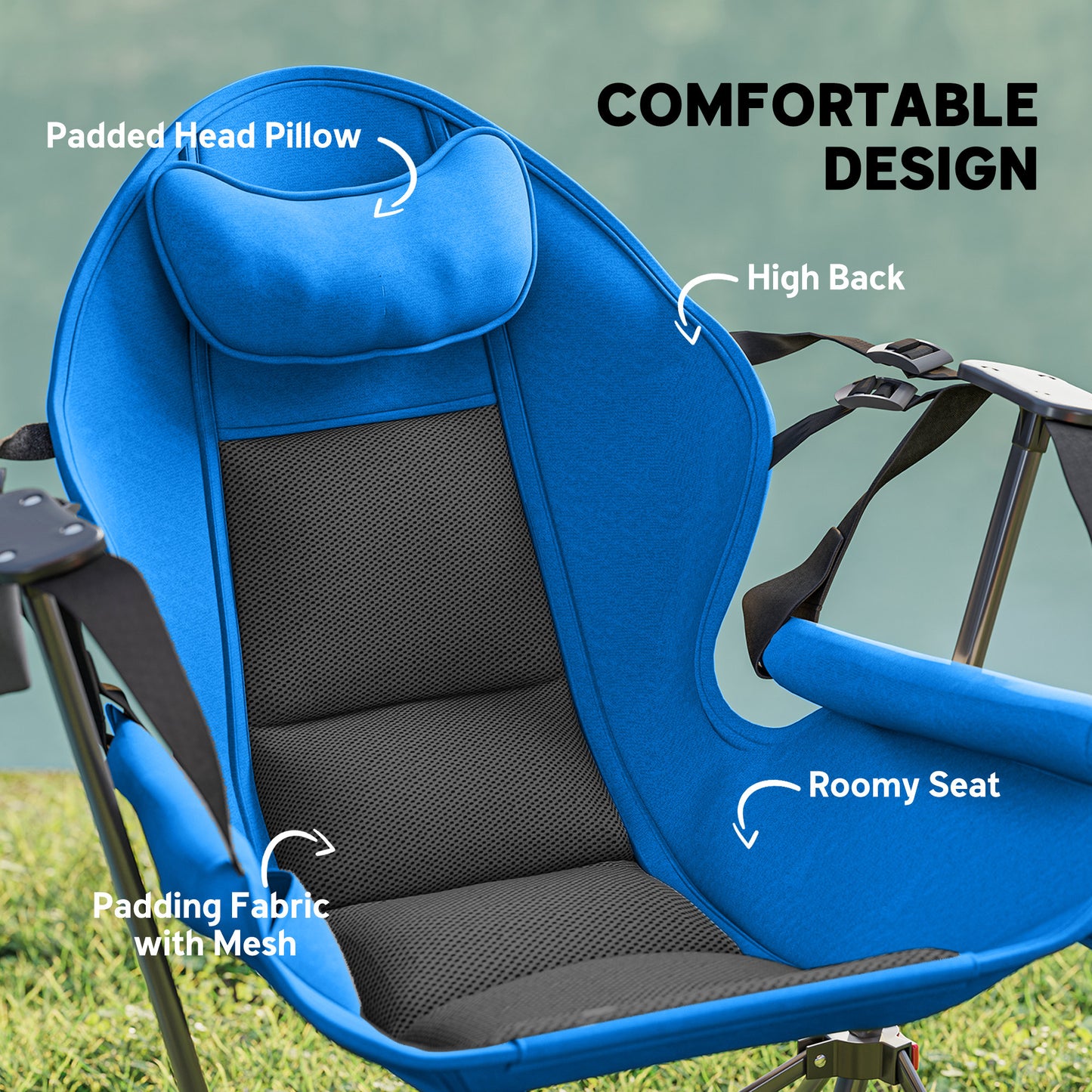 Hammock Camping Chair Set of 2, Adjustable Back Swinging Portable Camp Chair for Travel Fishing Hiking W/ Back Rest - Blue