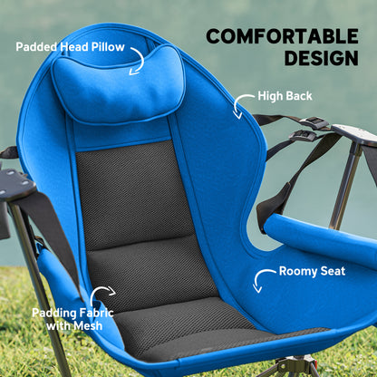 Hammock Camping Chair Set of 2, Adjustable Back Swinging Portable Camp Chair for Travel Fishing Hiking W/ Back Rest - Blue