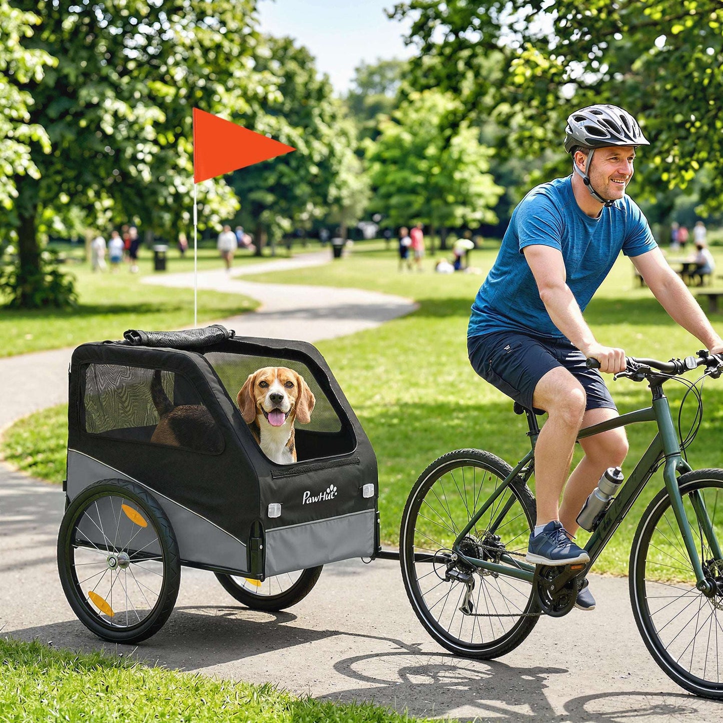 Dog Bike Trailer | 20kg Capacity | 20" Inflatable Rubber Wheels | Universal Coupler | 600D Oxford Fabric | Steel Frame | Reflectors & Safety Flag | Foldable | 139x72x88cm | Grey