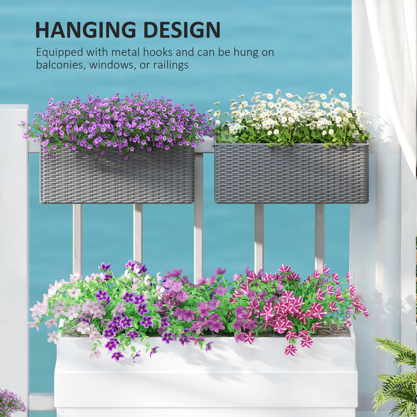 Outsunny Set of Two Rattan-Effect Planters - Grey / Black