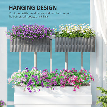 Outsunny Set of Two Rattan-Effect Planters - Grey / Black