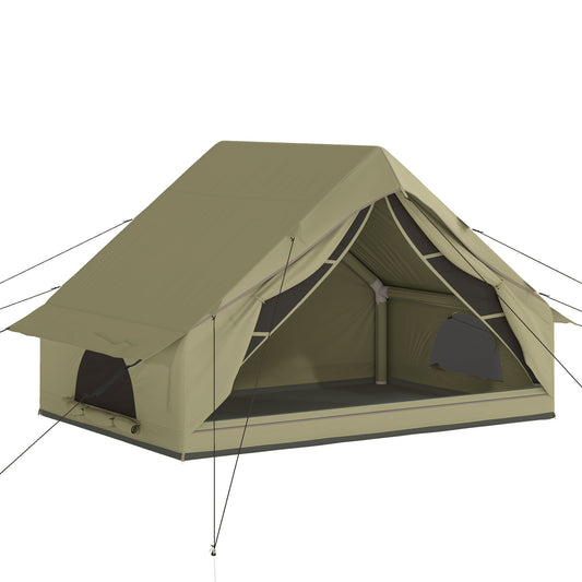 Inflatable Camping Tent | 2-4 Person | 5-Min Setup | Waterproof Oxford | Level 4 Wind | 300x210x190cm | Army Green