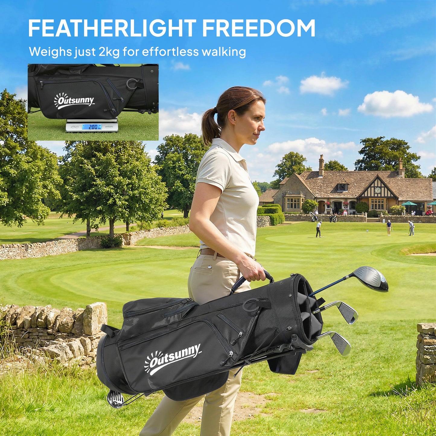 Outsunny Golf Stand Bag 6 Way Full-Length Dividers, Waterproof Golf Bag with 5 Pockets, Grey