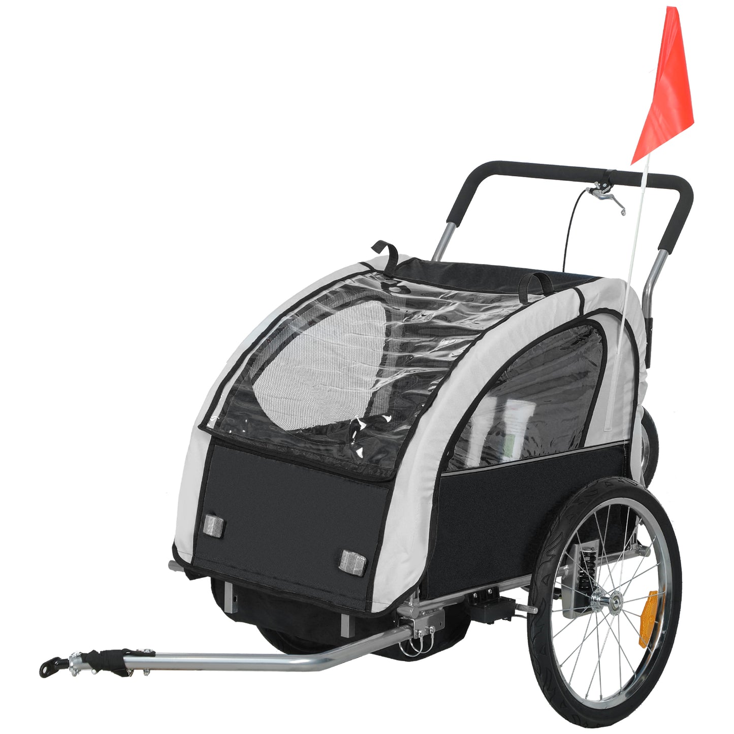 2 Seat Bike Trailer with 5 Point Harness, Baby Bike Stroller with Safety Flag, Reflectors, for 18+ Months