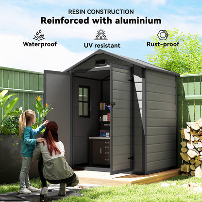 Aluminium Alloy & PP Garden Storage Shed | Double Doors | Lock & 3 Keys | Window | Vent | Sloped Roof | 40kg/m² Snow Rating | 183x134x210cm | 2.12m² | Dark Grey