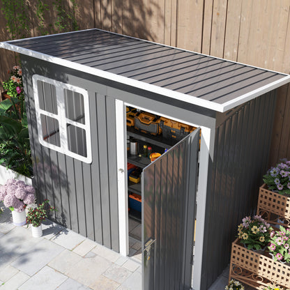 7 x 4ft Storage Shed Galvanised Steel Garden Shed, Metal Shed with Foundation Kit, Window, Lockable Wide Door and Air Vents for Outdoor Patio