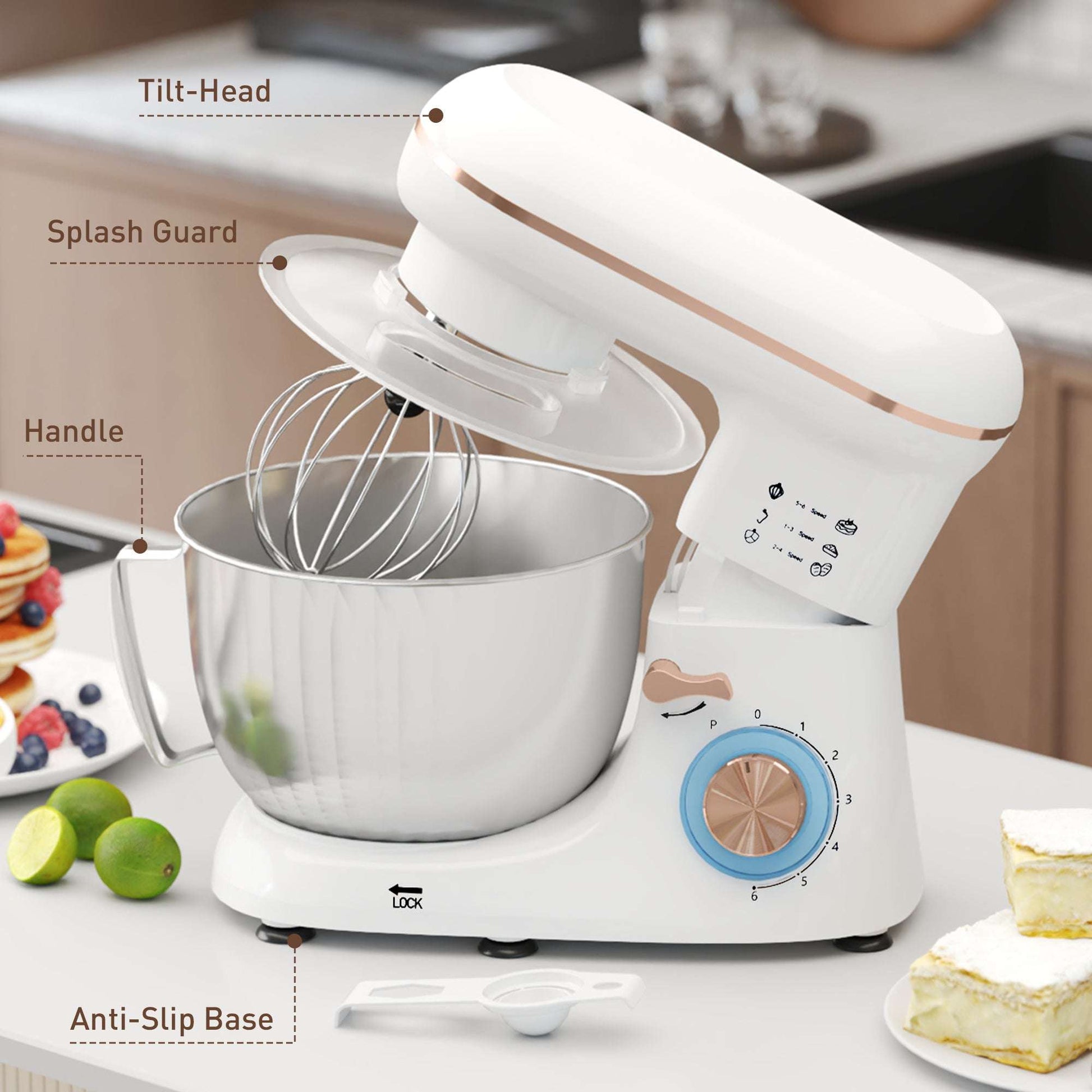 1300W Kitchen Stand Mixer, with Accessories - White / Black