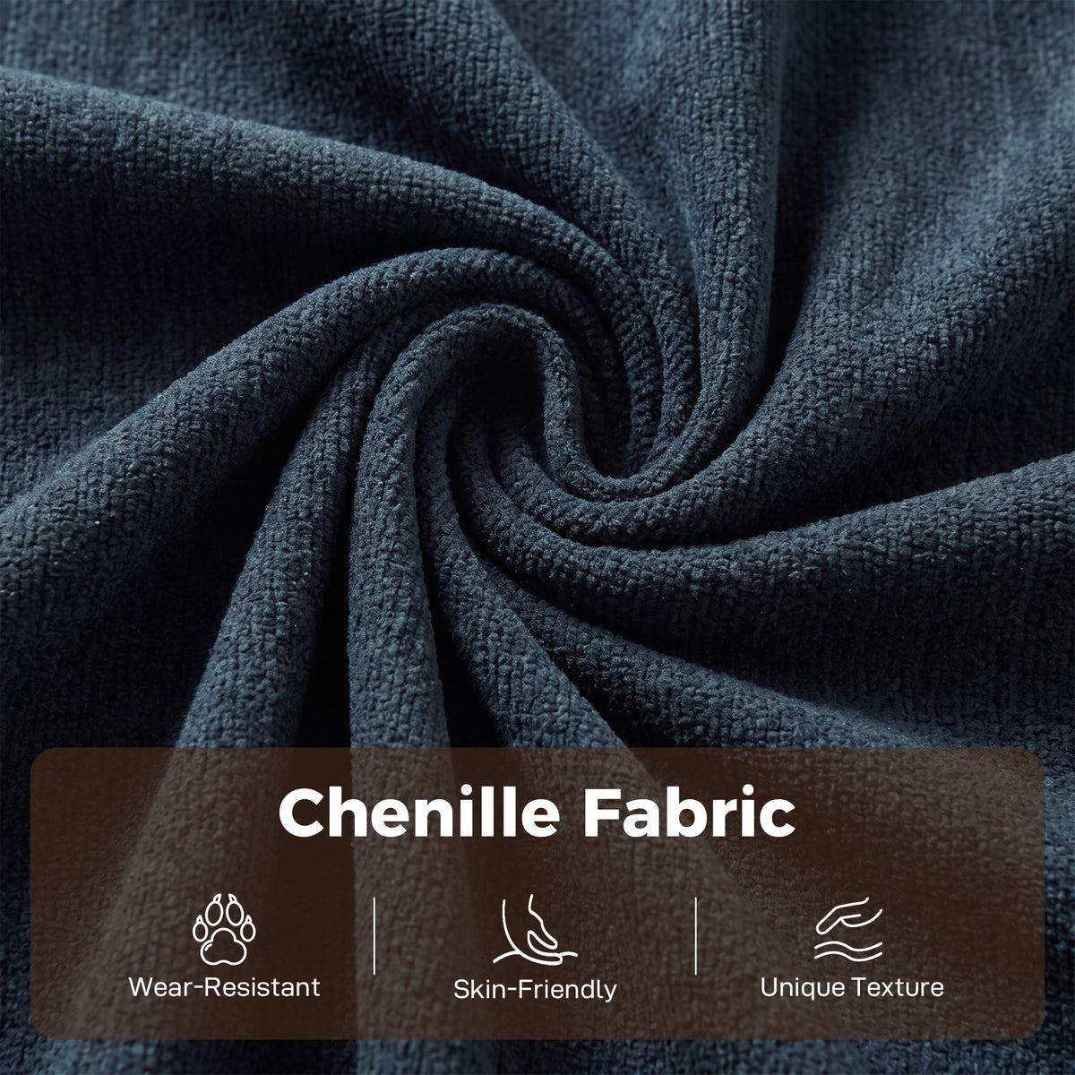 2 Seater Sofa Bed | Dark Blue Chenille Convertible Sleeper with 5-Position Backrest