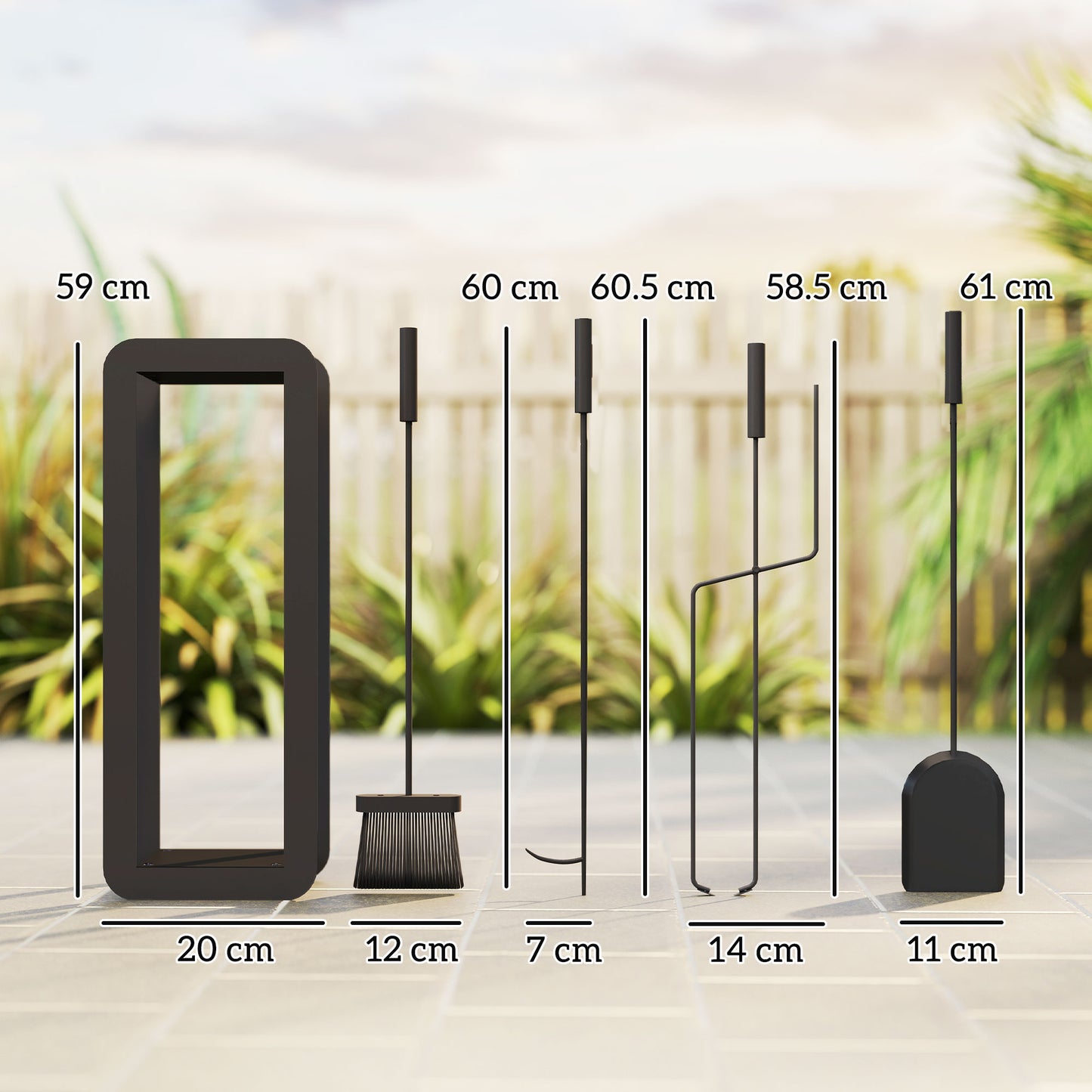 Outsunny 5 Pieces Fireplace Companion Set, Metal Fireplace Accessories Fireside Companion Set with Brush, Shovel, Poker, A Pair of Tongs, Stand