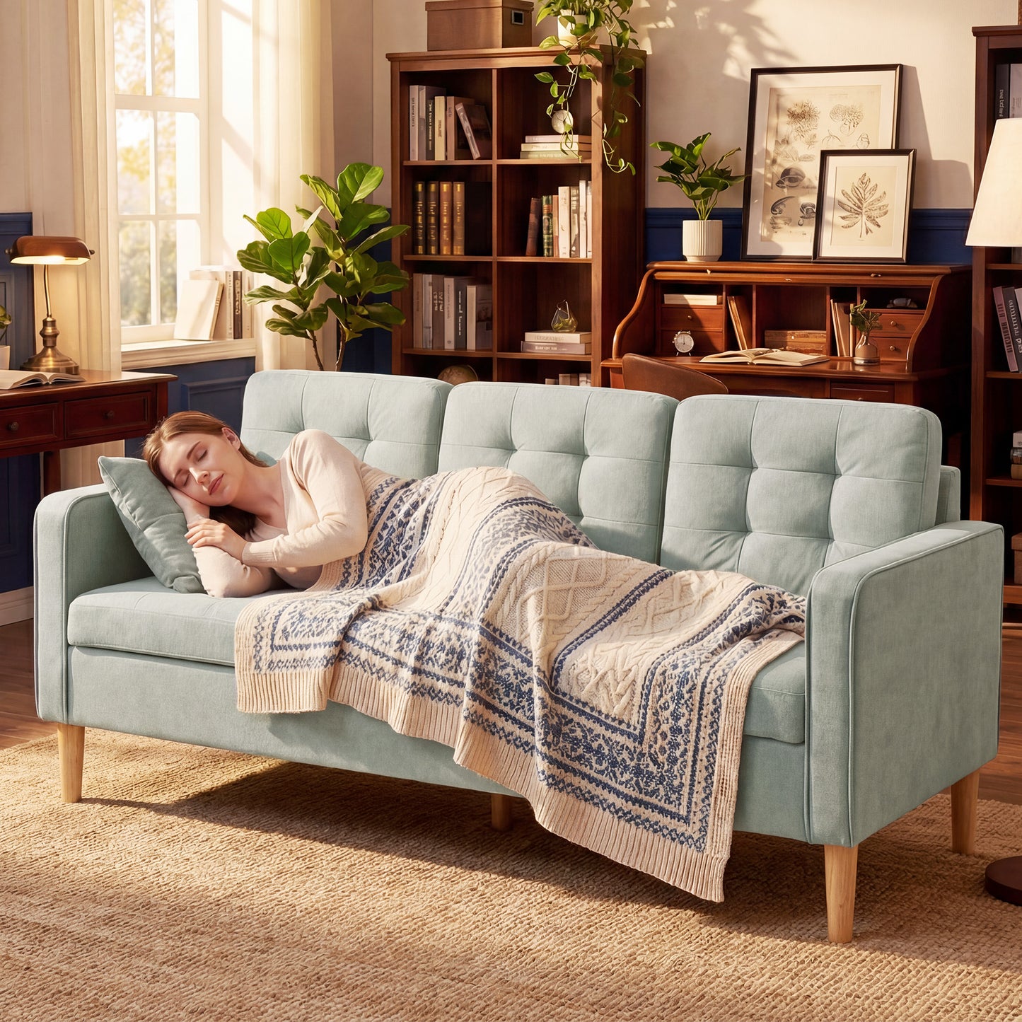3-Seater Sofa with Hidden Under-Seat Storage | Button-Tufted | Snow Flannel | Eucalyptus Frame | 100kg per Seat | 169cm | Light Grey