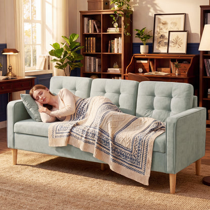3-Seater Sofa with Hidden Under-Seat Storage | Button-Tufted | Snow Flannel | Eucalyptus Frame | 100kg per Seat | 169cm | Light Grey