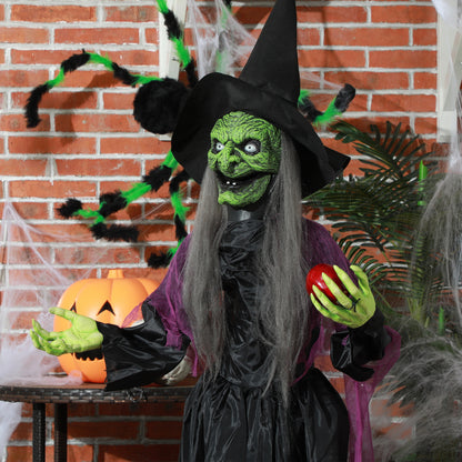 180 cm Life Size Halloween Animated Standing Witch, Spooky Witch with Glowing LED Eyes,  Battery Operated