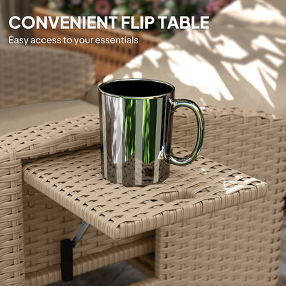 Rattan Garden Recliner Chair, Adjustable Backrest Reclining with Flip Table, Cushion and Footrest, Indoor Outdoor Lounge Reclining Sun Lounger for Patio