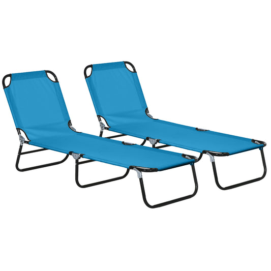 Set of 2 Folding Sun Loungers | 5 Position Back | 190x56cm | Oxford Fabric | Powder Coated Steel | Portable | 120kg | Sky Blue