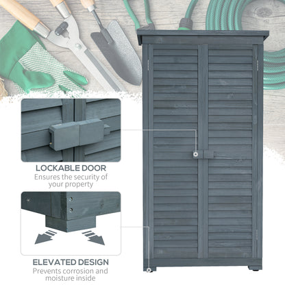 Outsunny Wooden Small Shed, Garden Storage Shed with 3 Shelves, Asphalt Roof and Shutter Doors, Grey