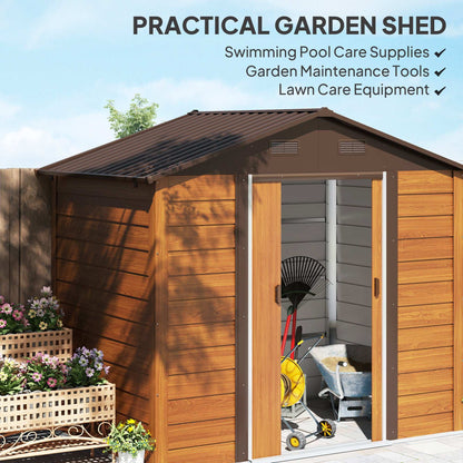 Outsunny Garden Storage Shed with Sliding Door - Brown Wood Effect