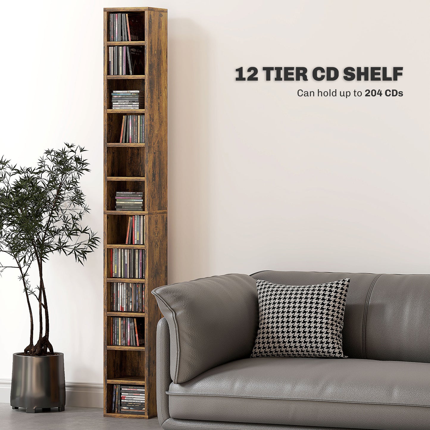 204 CD Tall Narrow Media Storage Tower - Rustic Brown / Black