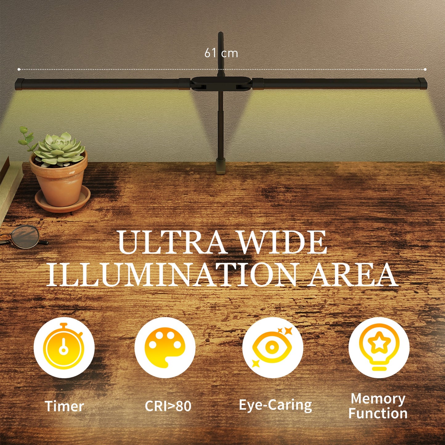 LED Desk Lamp with Clamp, Double Head Table Lamp with 3 Colour Modes & 10 Brightness Levels, Flexible Gooseneck Reading Desk Light for Study, Office, Work, Black