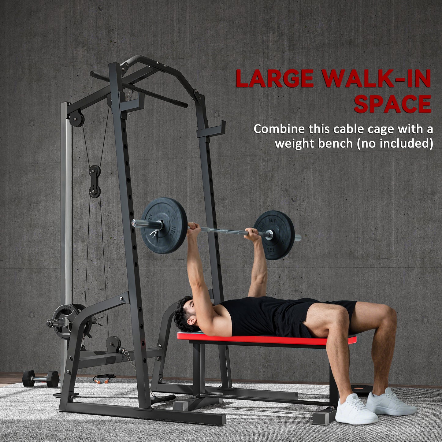 SPORTNOW Power Cage Rack with 15-Level Squat Rack, Cable Crossover Machine Pulley System, Pull up Stand and Push up Stand