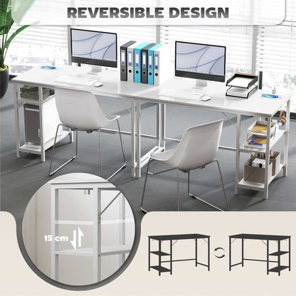 20 x 60 cm Computer Desk with Power Outlets and Reversible Shelves - White