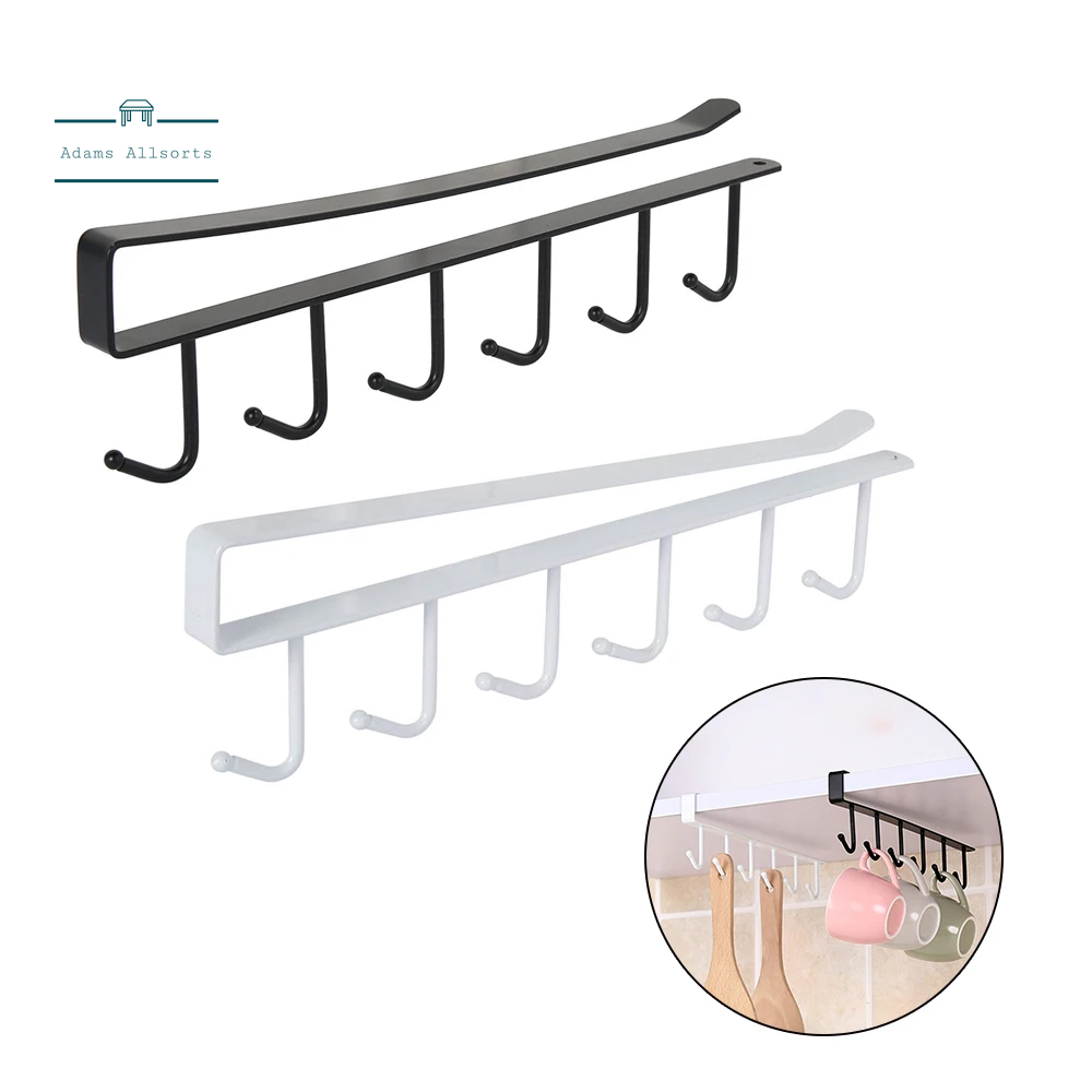 Multifunctional  6 Hooks Under Shelf Mug Cup Wine Glass Holder Hanger Rack Organiser Kitchen Utensil Without Drilling 