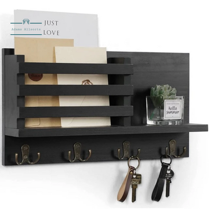 Key Holder for Wall with Shelf Rustic Mail Organizer Wall Mount Wooden Entryway Hanging Mail Organizer Home Storage Holder Racks