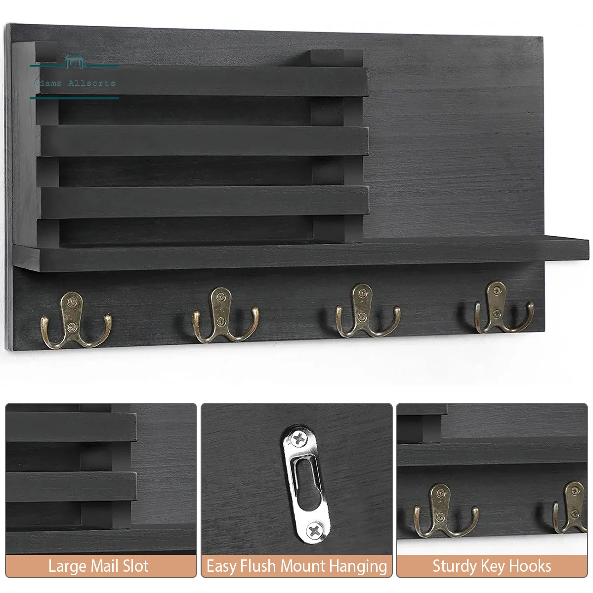 Key Holder for Wall with Shelf Rustic Mail Organizer Wall Mount Wooden Entryway Hanging Mail Organizer Home Storage Holder Racks