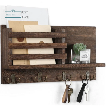 Key Holder for Wall with Shelf Rustic Mail Organizer Wall Mount Wooden Entryway Hanging Mail Organizer Home Storage Holder Racks