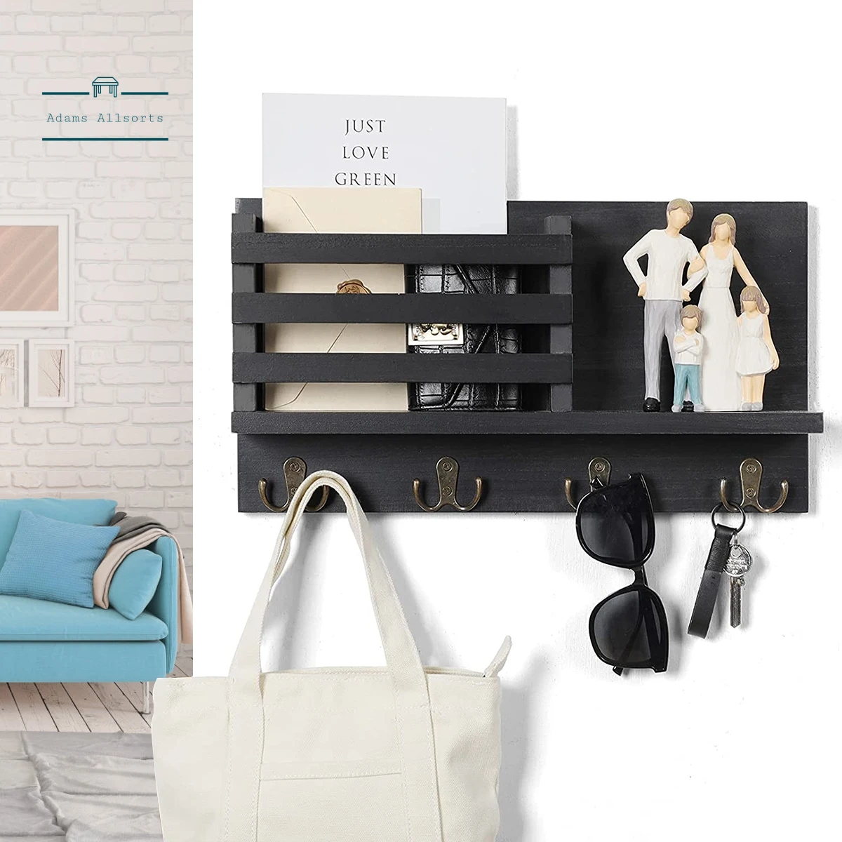 Key Holder for Wall with Shelf Rustic Mail Organizer Wall Mount Wooden Entryway Hanging Mail Organizer Home Storage Holder Racks