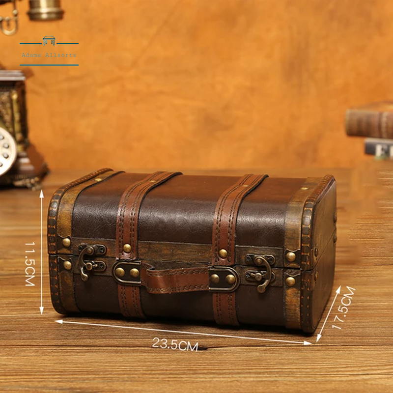 Wooden Antique Organizer Storage Box Medieval Photo Box Vintage Treasure Box Props Jewelry Gift Crafts Suitcase with Lock