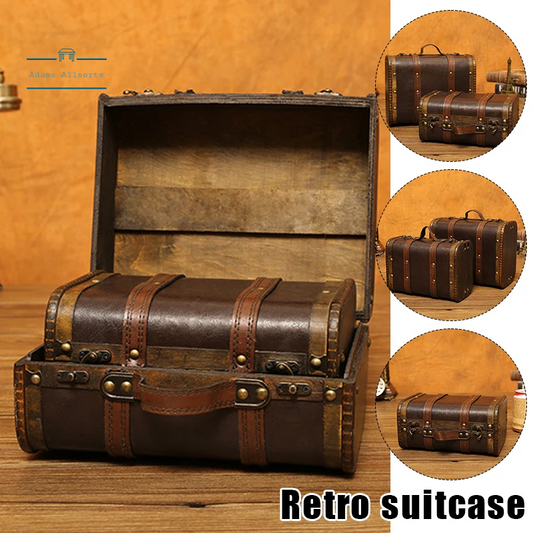 Wooden Antique Organizer Storage Box Medieval Photo Box Vintage Treasure Box Props Jewelry Gift Crafts Suitcase with Lock