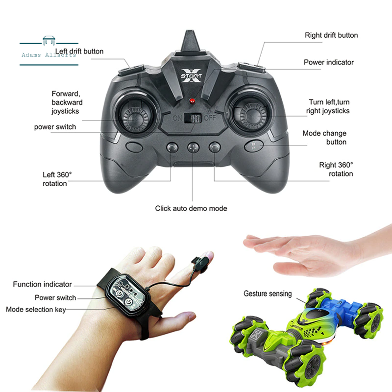 Gesture RC Car, 2.4GHz 4WD Gesture Sensing RC Stunt Car Toys for 6-12 yr Boys Girls, Drift Hand Controlled Remote Control Twist Cars Offroad 360° Rotation With Lights Music for Birthday Gifts