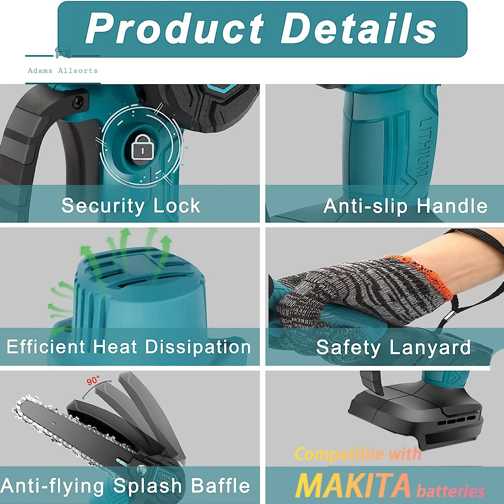 Mini Portable Chainsaw For Makita 18V 6 Inch (No Battery) Woodworking, Small Handheld Electric Logging 