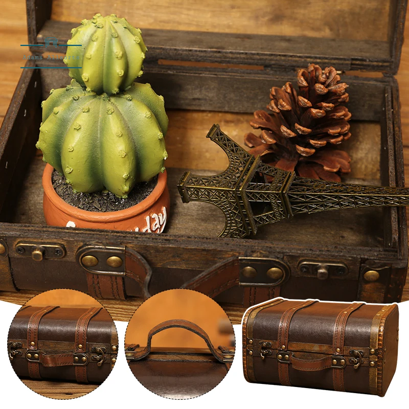 Wooden Antique Organizer Storage Box Medieval Photo Box Vintage Treasure Box Props Jewelry Gift Crafts Suitcase with Lock