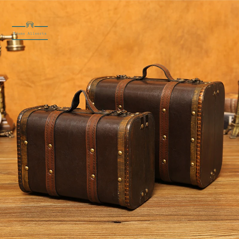 Wooden Antique Organizer Storage Box Medieval Photo Box Vintage Treasure Box Props Jewelry Gift Crafts Suitcase with Lock