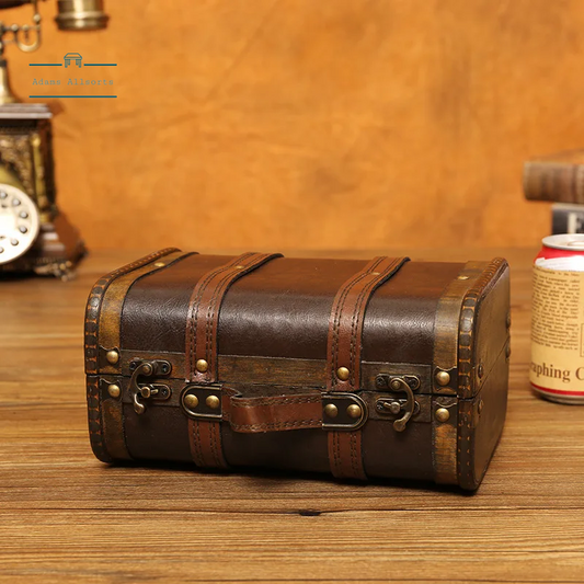 Wooden Antique Organizer Storage Box Medieval Photo Box Vintage Treasure Box Props Jewelry Gift Crafts Suitcase with Lock