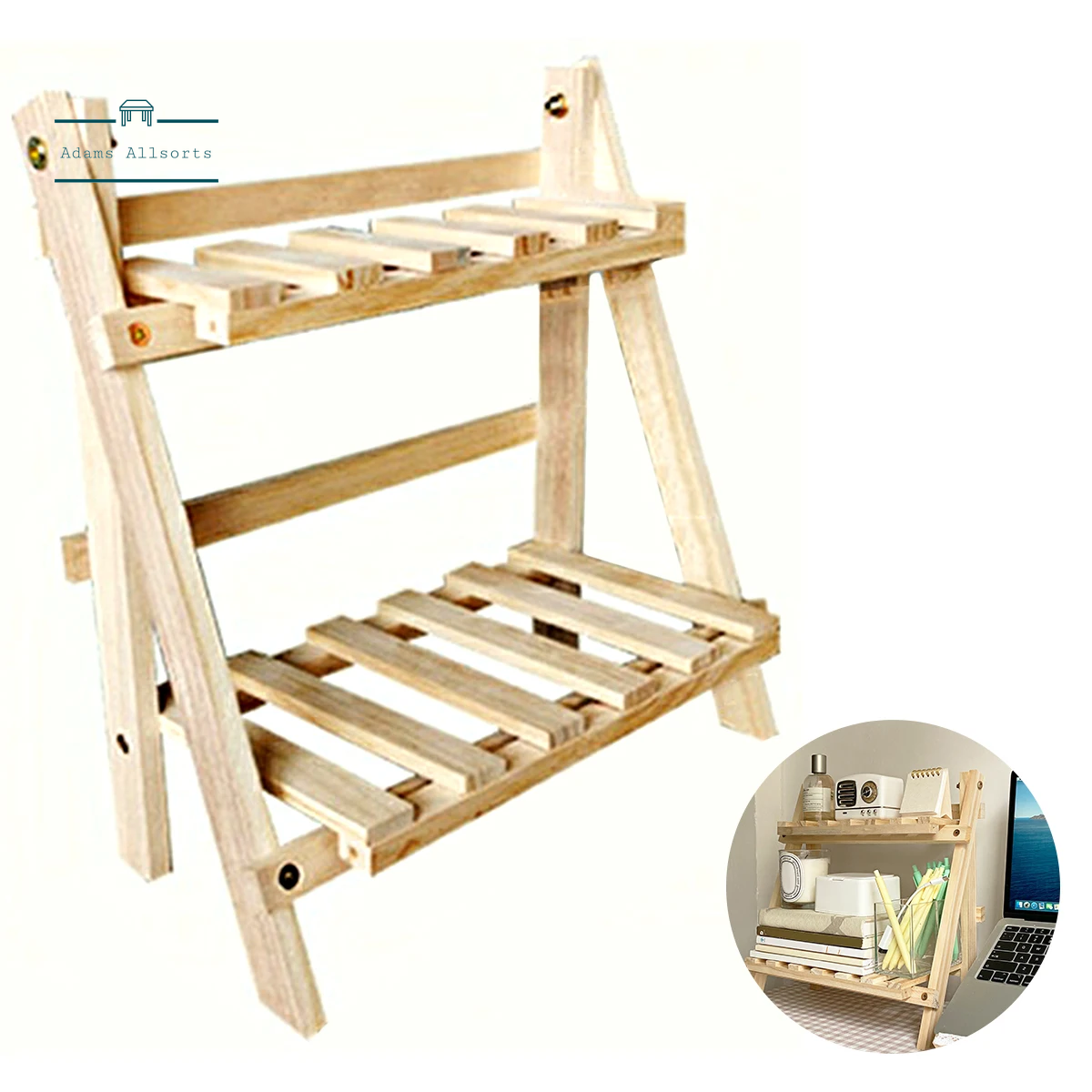 Wooden Desktop Storage Rack Double-Layer Desktop Storage Shelf Folding Desk Storage Organizer Heavy-Duty Multifunctional Ins
