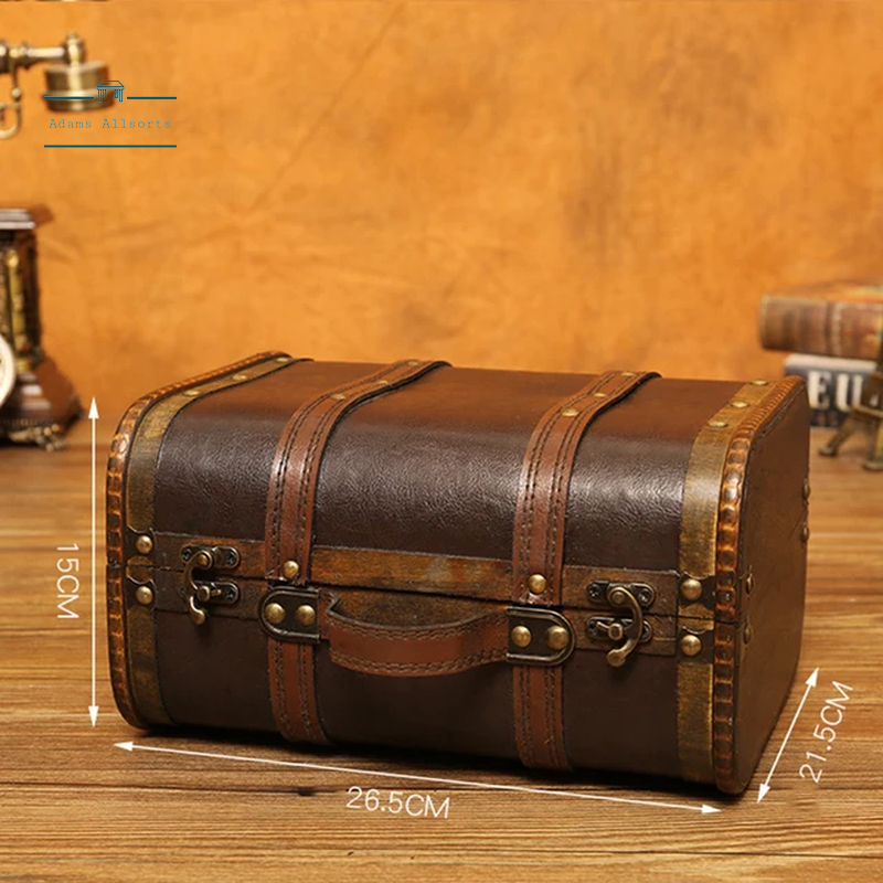 Wooden Antique Organizer Storage Box Medieval Photo Box Vintage Treasure Box Props Jewelry Gift Crafts Suitcase with Lock